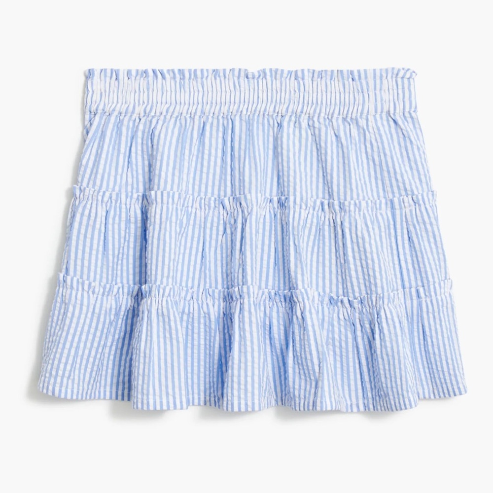 CREWCUTS J. Crew Blue Stripes Seersucker Tiered Ruffle Mini Skirt Preppy Size 10